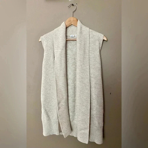GAP open cardigan sweater shawl collar textured cream ivory cotton women’s sz M - Picture 2 of 15